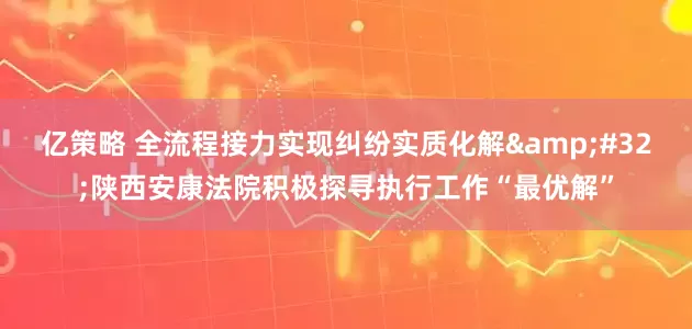 亿策略 全流程接力实现纠纷实质化解 陕西安康法院积极探寻执行工作“最优解”